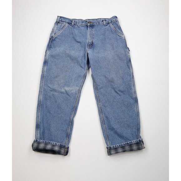Vintage Carhartt Mens 38x30 Distressed Flannel Lined Relaxed Fit Wide Leg Jeans